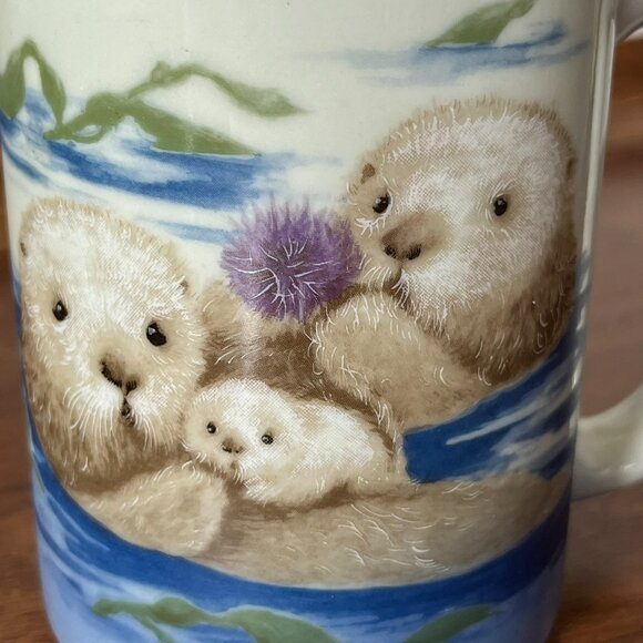 Otagiri Sea Otter Family Mug Urchin Vintage Japan Coffee Cup Wildlife Ocean - Picture 6 of 10